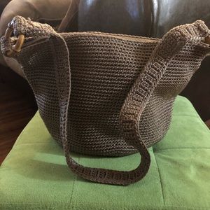 The Sak brown crochet medium hobo bag
